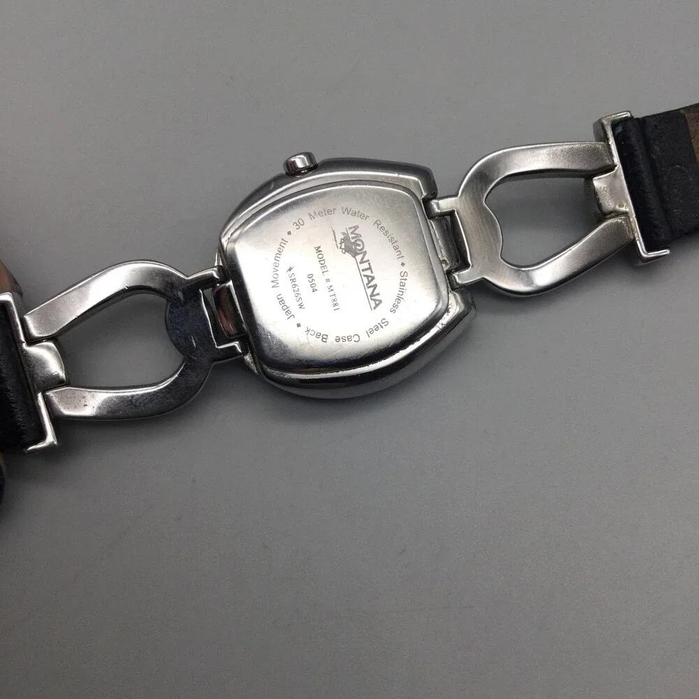 Montana MT181 Womens Watch 25mm Silver Tone Horseshoe Leather Band New Battery